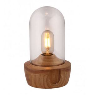 Lampe à poser en verre transparent et socle bois - GIRO