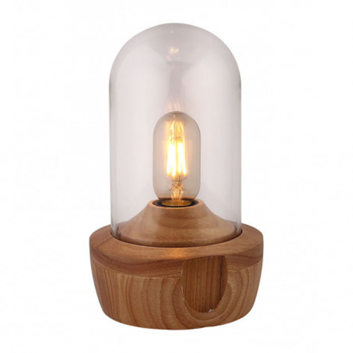 Lampe à poser en verre transparent et socle bois - GIRO