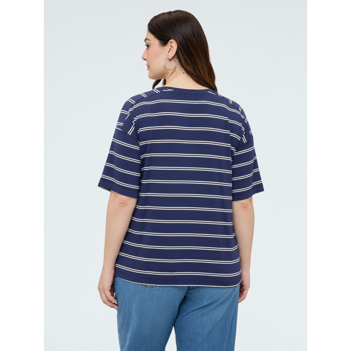 Fiorella Rubino - T-shirt a righe in jersey misto viscosa - Blu