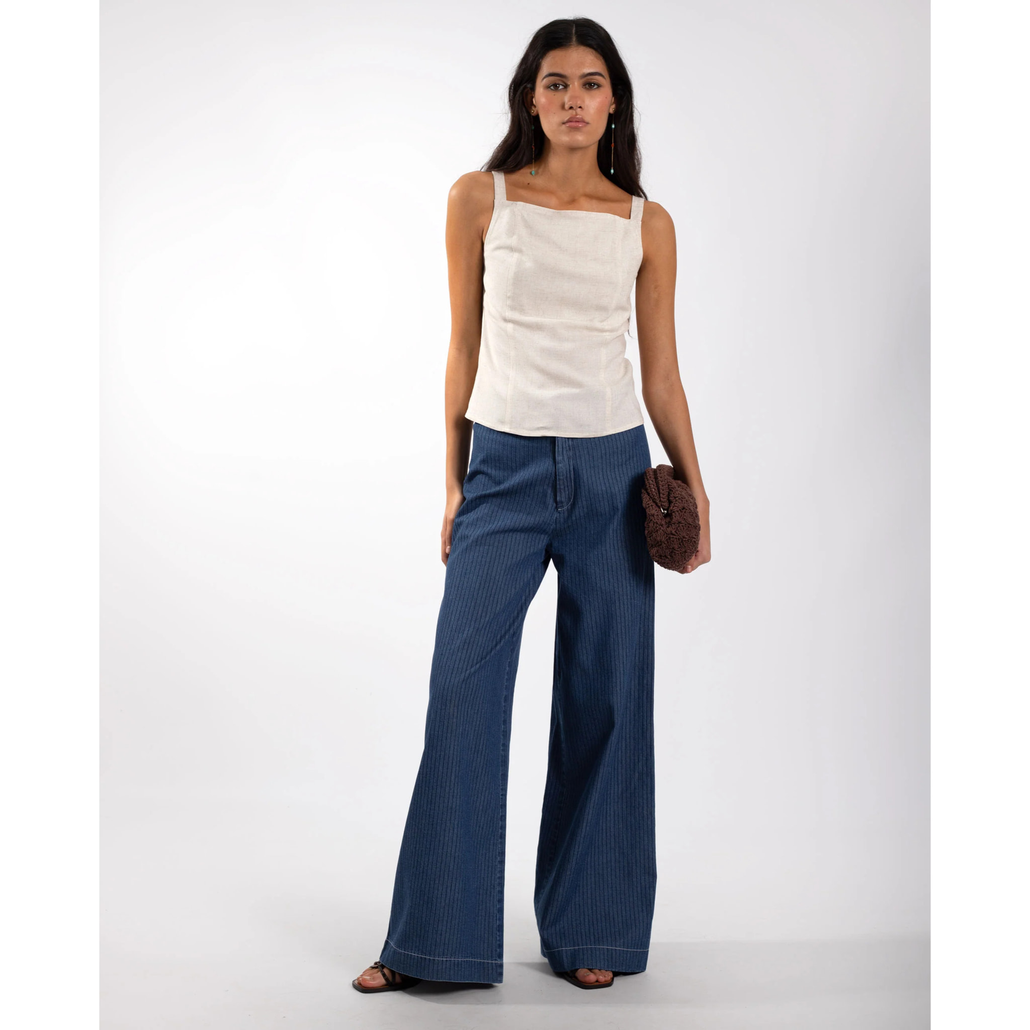 Jeans de mujer de campana con rayas diplomáticas