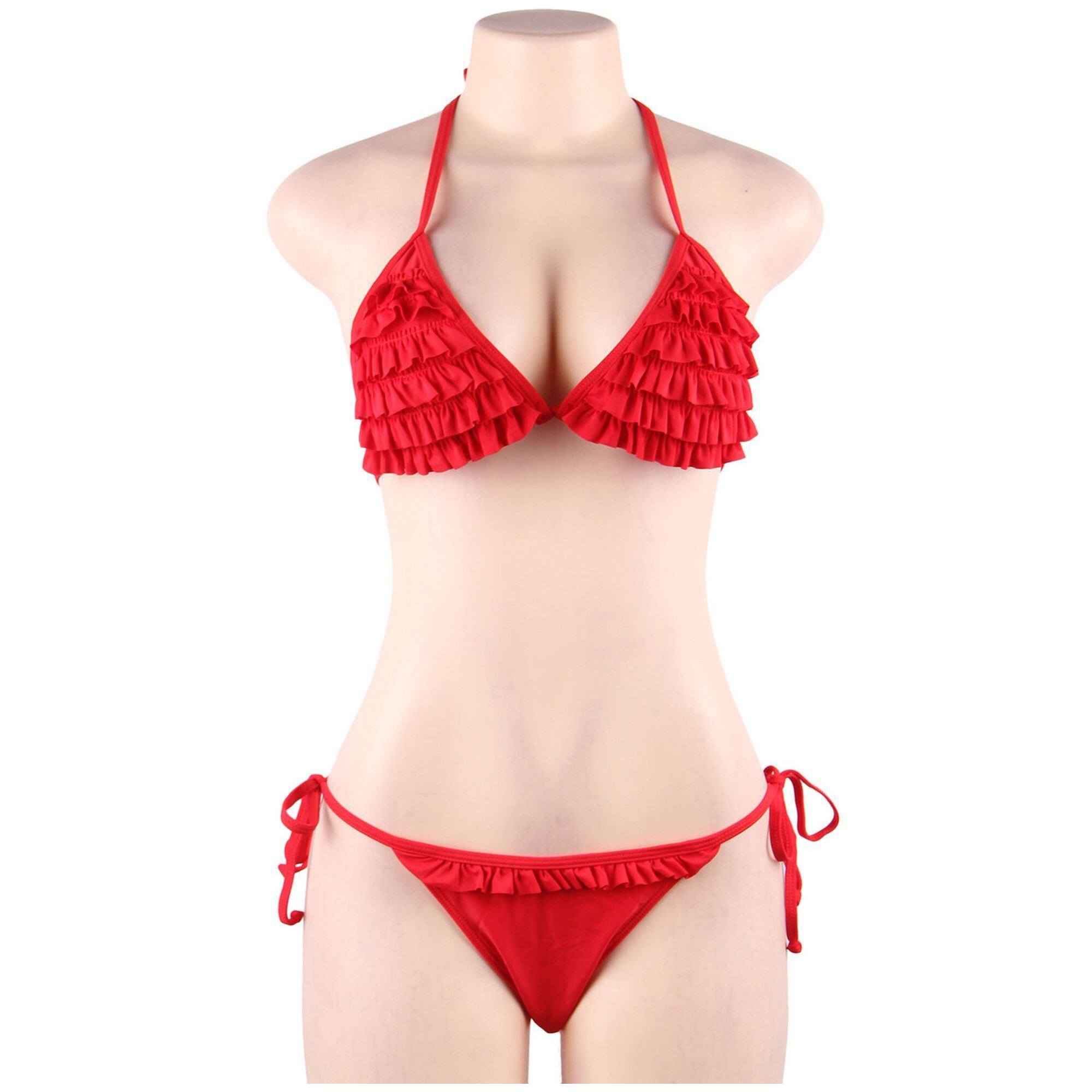 Bikini con volantes multicapa rojo