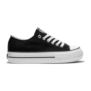 Zapatila Doble Plataforma Lona Negro B&W