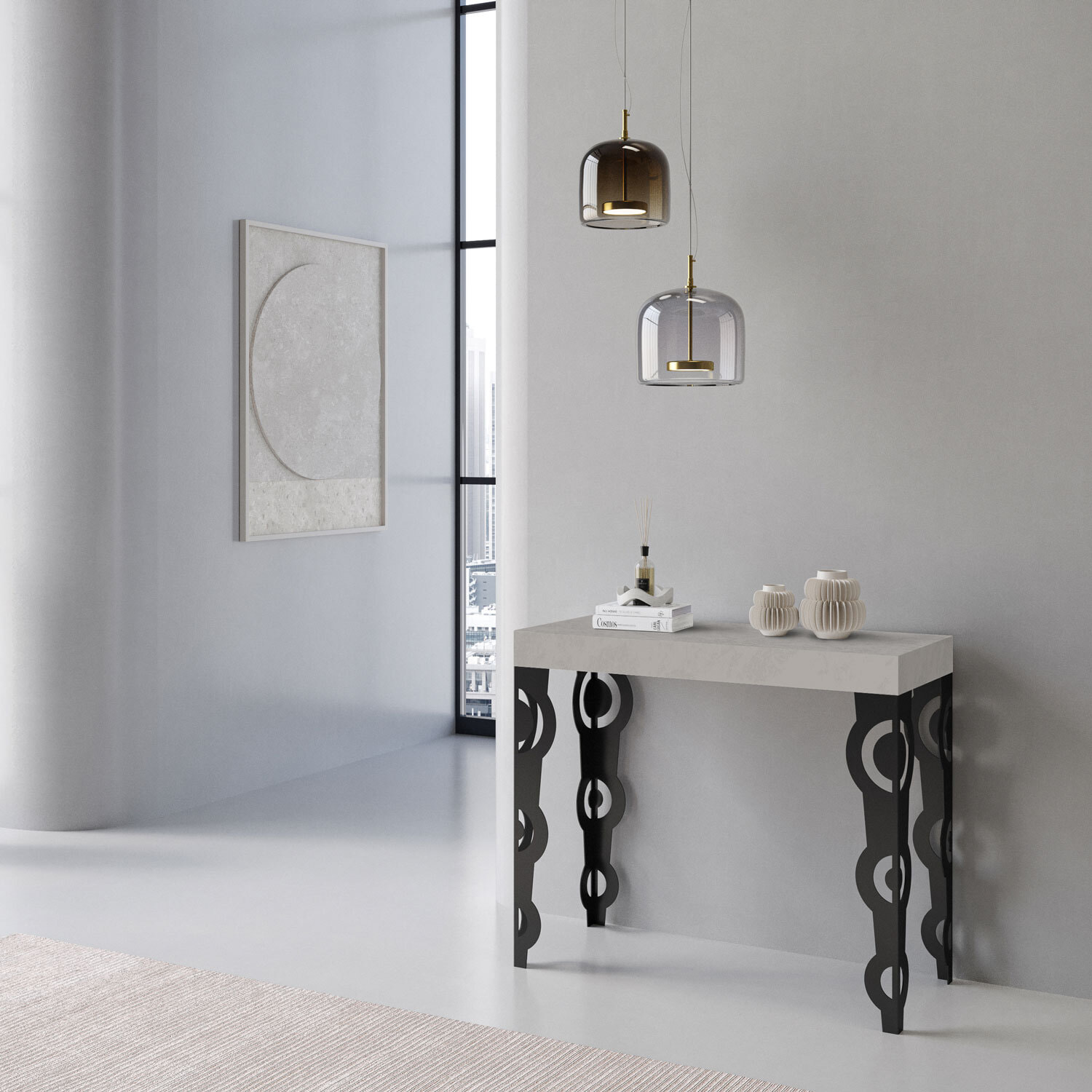 Console extensible 90x40/300 cm Karamay Cachemire cadre Anthracite