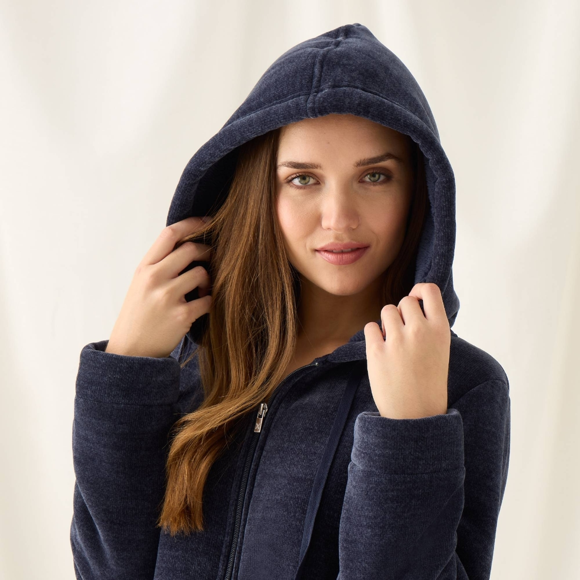 Chaqueta de chenilla con borreguito Esti color azul oscuro Poliéster