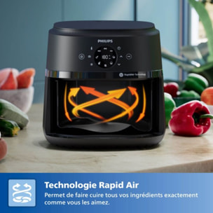 Airfryer PHILIPS NA231/00 Friteuse sans huile avec fenêtre de cuisson Noir/Argent, Série 2000 6.2L