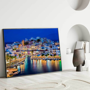 Affiche encadrée port méditerranéen de nuit Affiche + cadre en métal - Noir