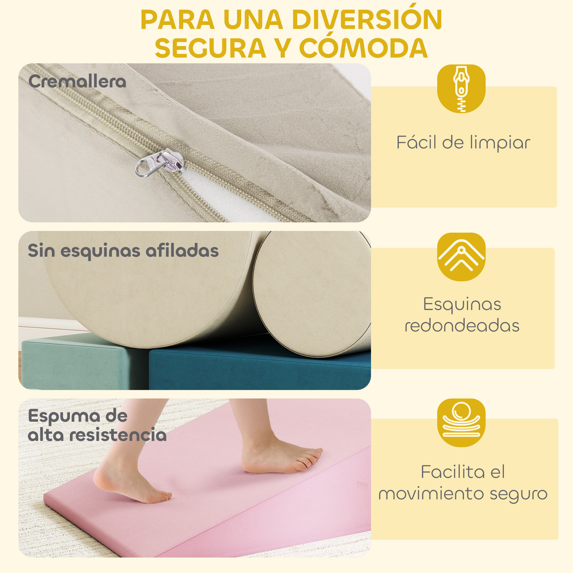 Juego de 5 Bloques de Espuma para Niños, Fundas Extraíbles, Bloques de Psicomotricidad, Figuras de Construcción, Juguete para Aprendizaje para Escalar y Gatear, Multicolor
