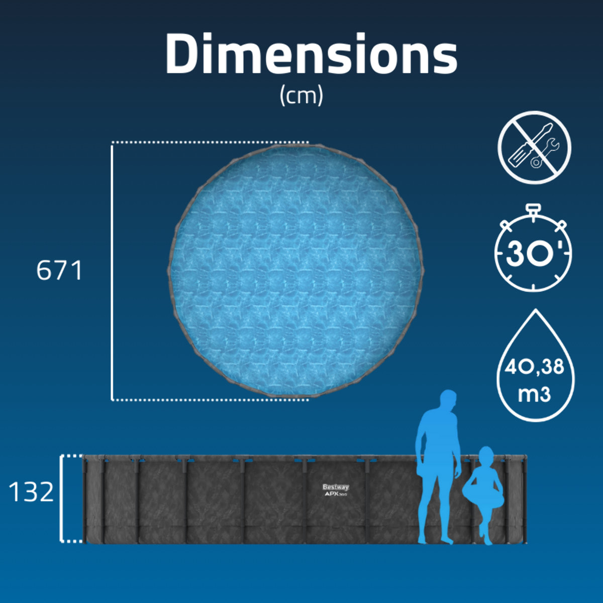 Bestway Piscine hors sol - Ronde - APX 365 - 671 x 132 cm