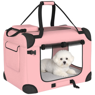 Transportín para Perros Plegable, 60x41,5x41 cm, Transportín para Mascotas con Ventanas de Malla, Cojín Suave, y 2 Asas, Bolsa de Transporte para Mini Perros, Gatos, Rosa