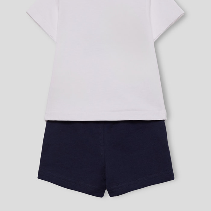 Conjunto Niño Surf California Camiseta “Malibu Surf” con Estampado + Shorts Gris Oscuro 100% Algodón, Cintura Elástica con Cordón | Color: Marino | Street Monkey