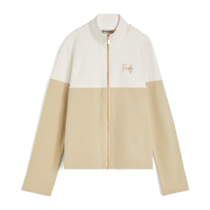 Felpa bicolore con collo alto e zip in french terry modal