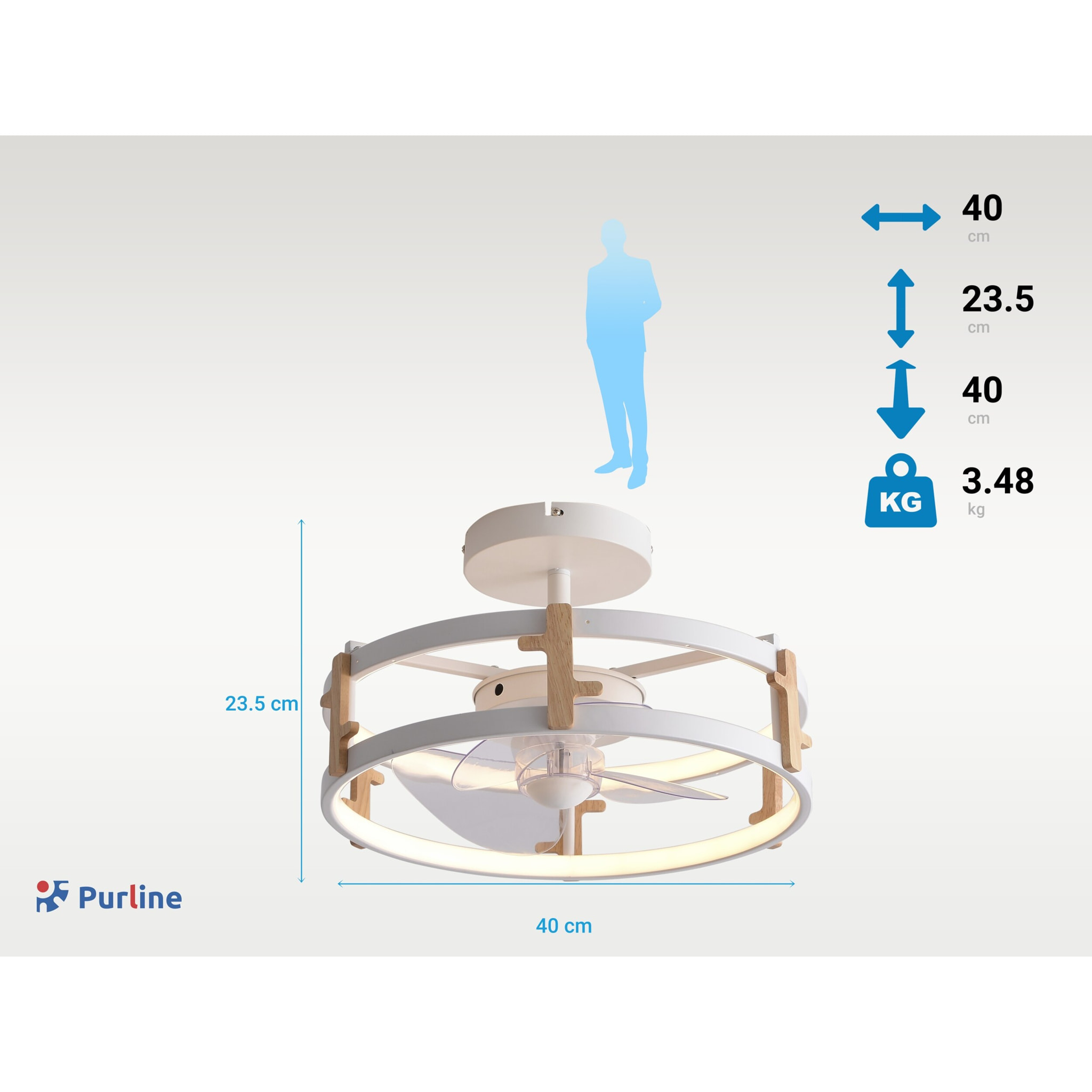 Lampe à ventilateur LED avec détails en bois