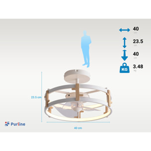 Lampe à ventilateur LED avec détails en bois