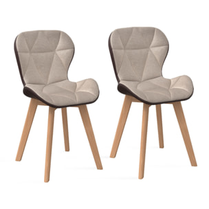 Chaises Gladys en tissu et pieds bois - Taupe /  Marron