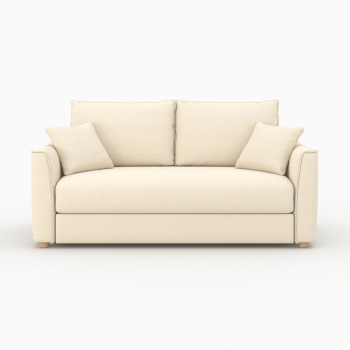 Canapé convertible 2 places en tissu texturé beige - Olympe