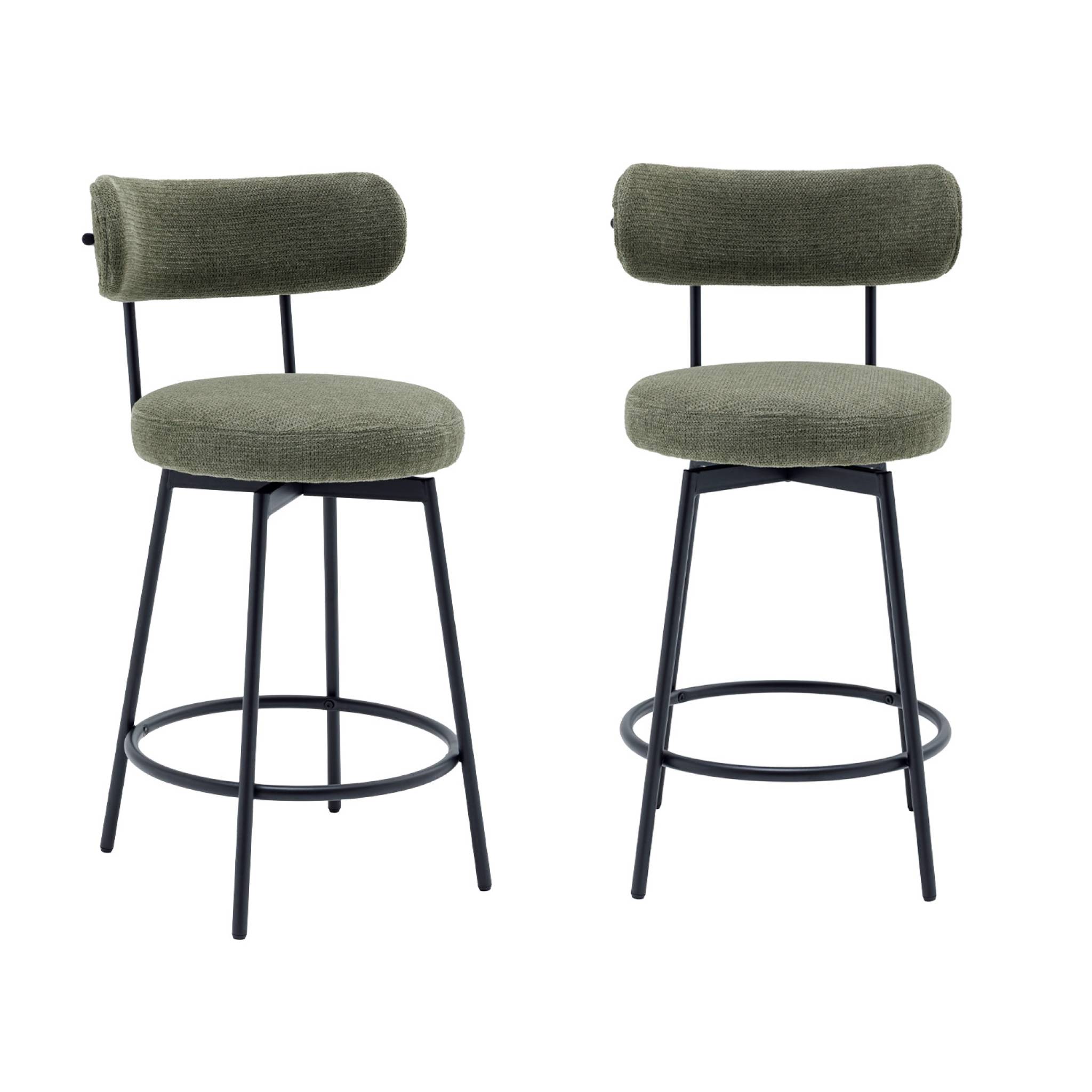 Lot de deux tabourets de bar assise rotative métal noir et tissu vert - L 50 x P 50 x H 92cm - Iris
