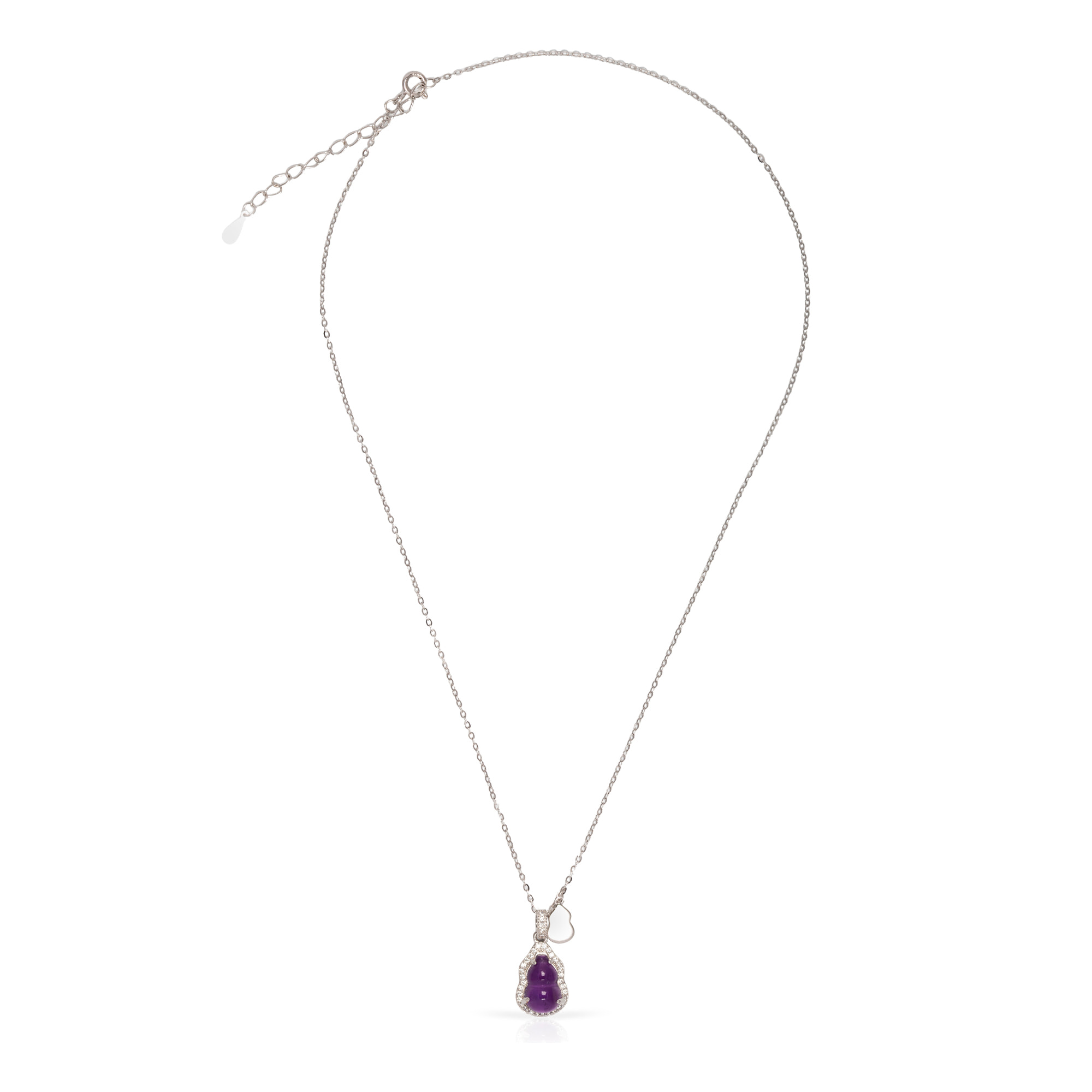 Collar de plata de ley 925 con colgante de amatista y circón con cierre de resorte.