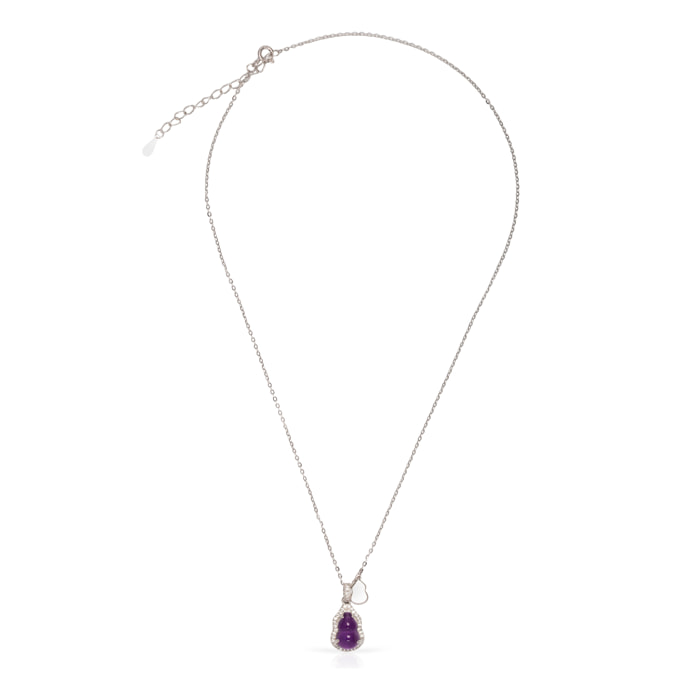 Collar de plata de ley 925 con colgante de amatista y circón con cierre de resorte.