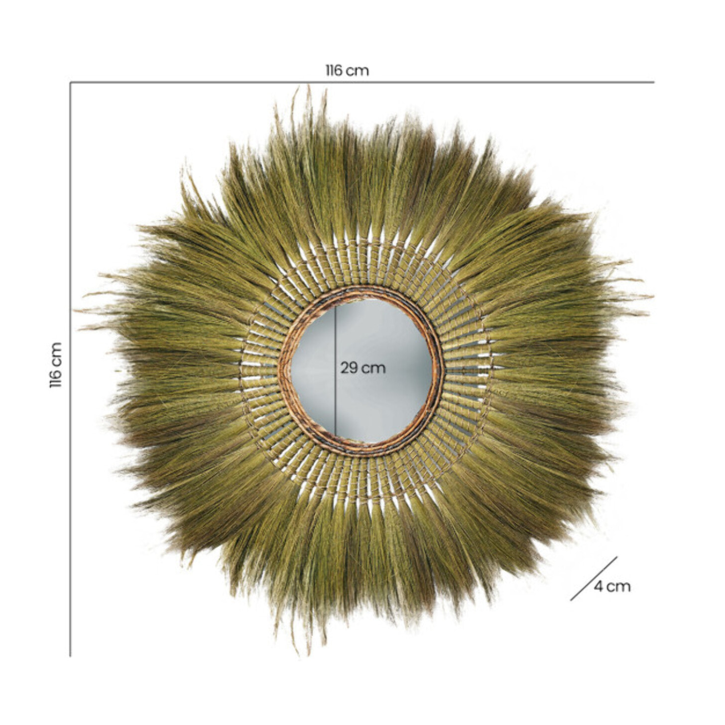 Miroir mural rond 116 cm en herbe de pampa - PLUME