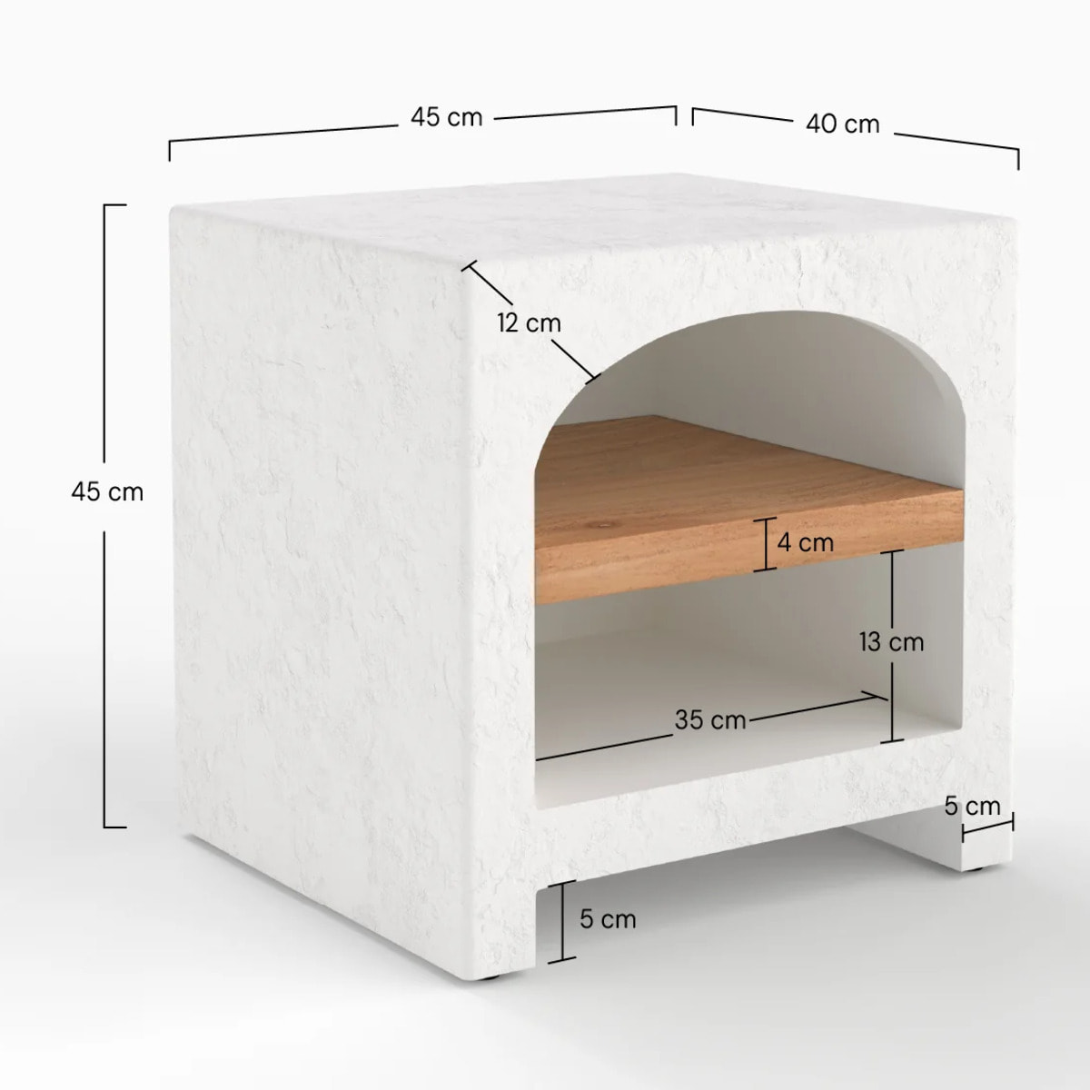Table de chevet en plâtre blanc cassé et bois d'acacia - Fira