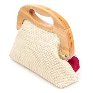 Barbaira Bolso de mano Mujer. Fabricado en madera natural y algodón.