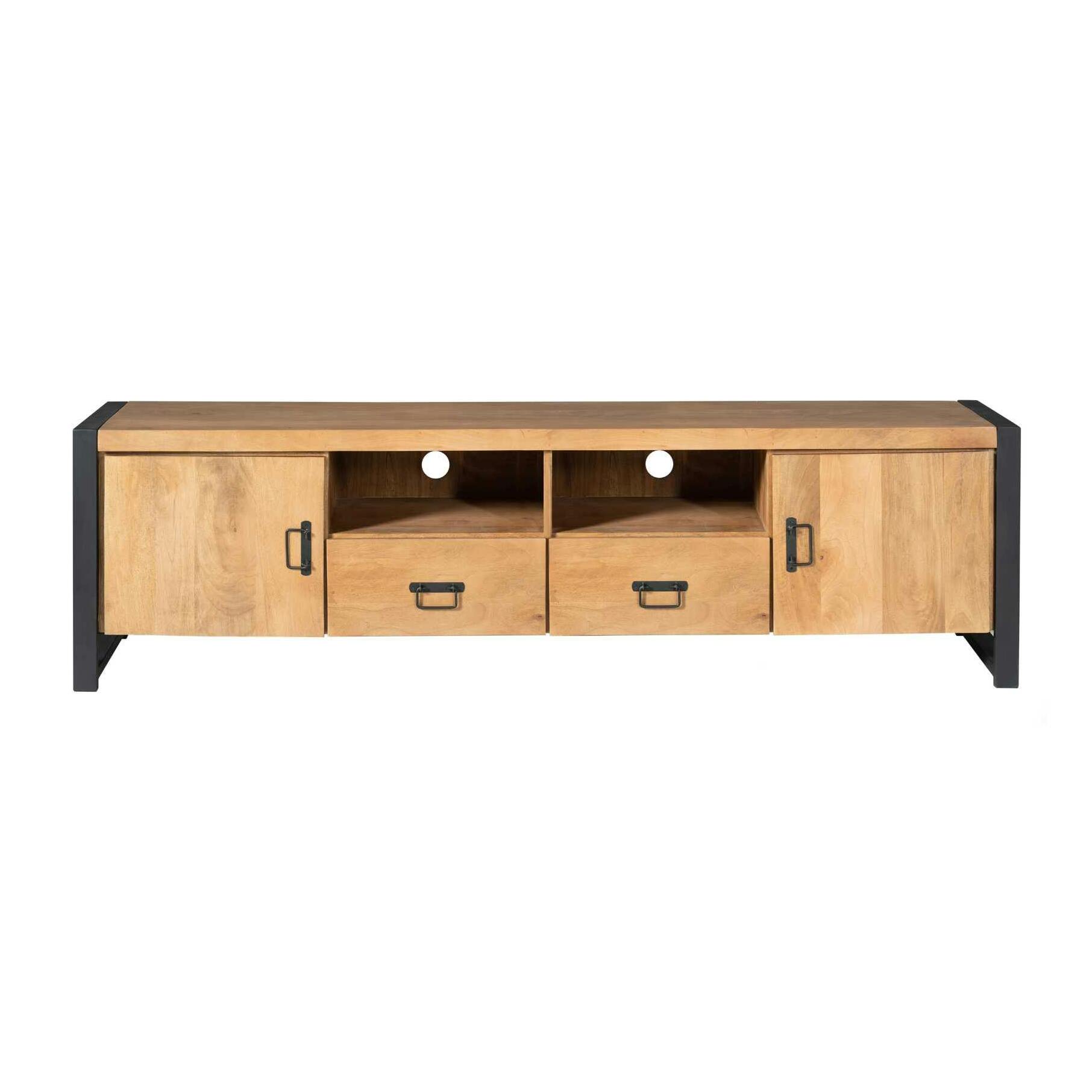 Meuble TV bois métal 2 portes 2 tiroirs MILORA