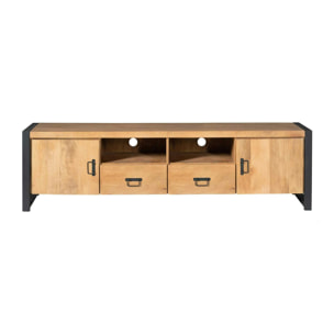Meuble TV bois métal 2 portes 2 tiroirs MILORA