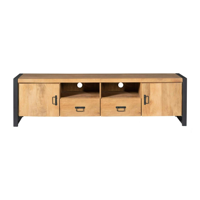 Meuble TV bois métal 2 portes 2 tiroirs MILORA