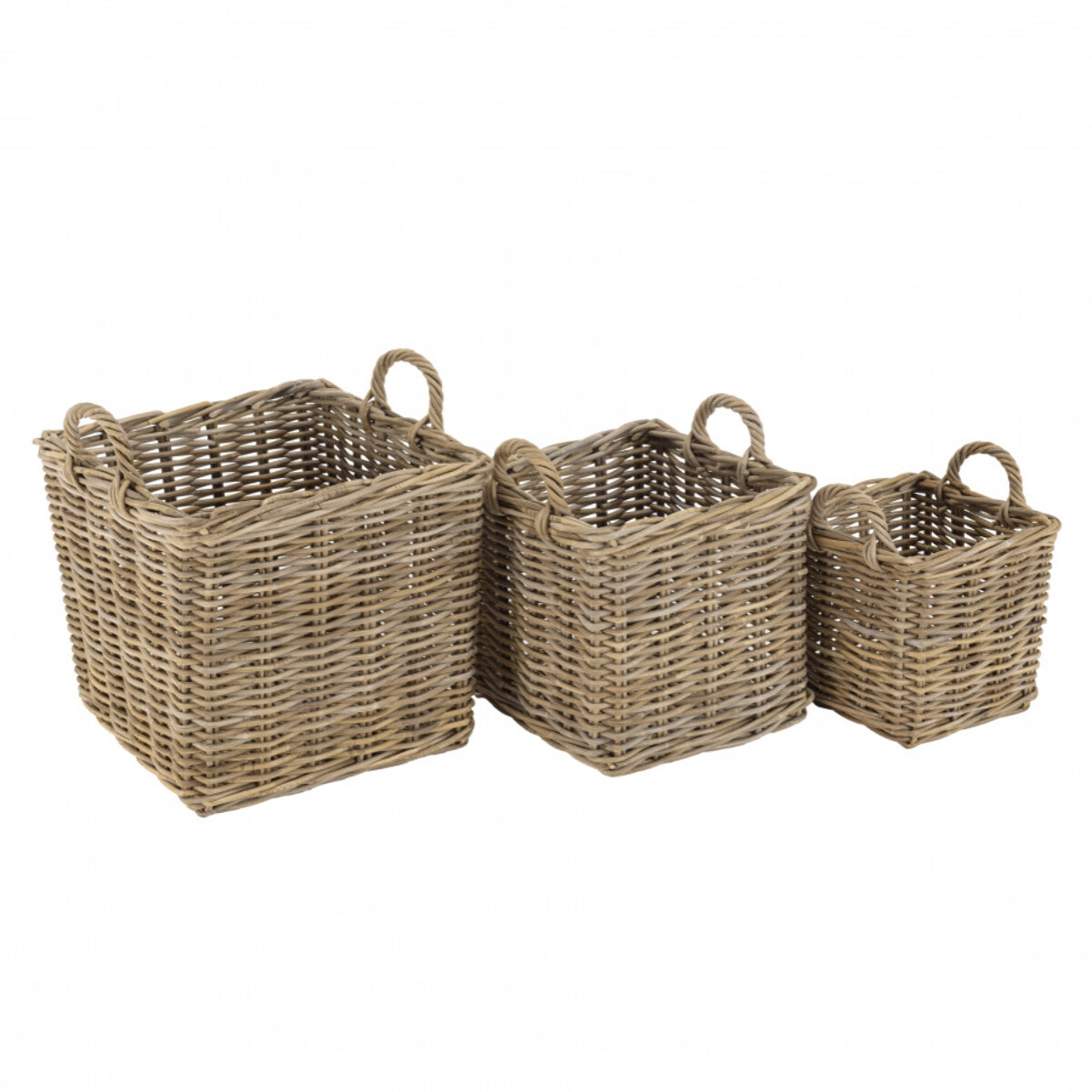 KALLY - Set de 3 paniers de rangement carrés en kubu naturel