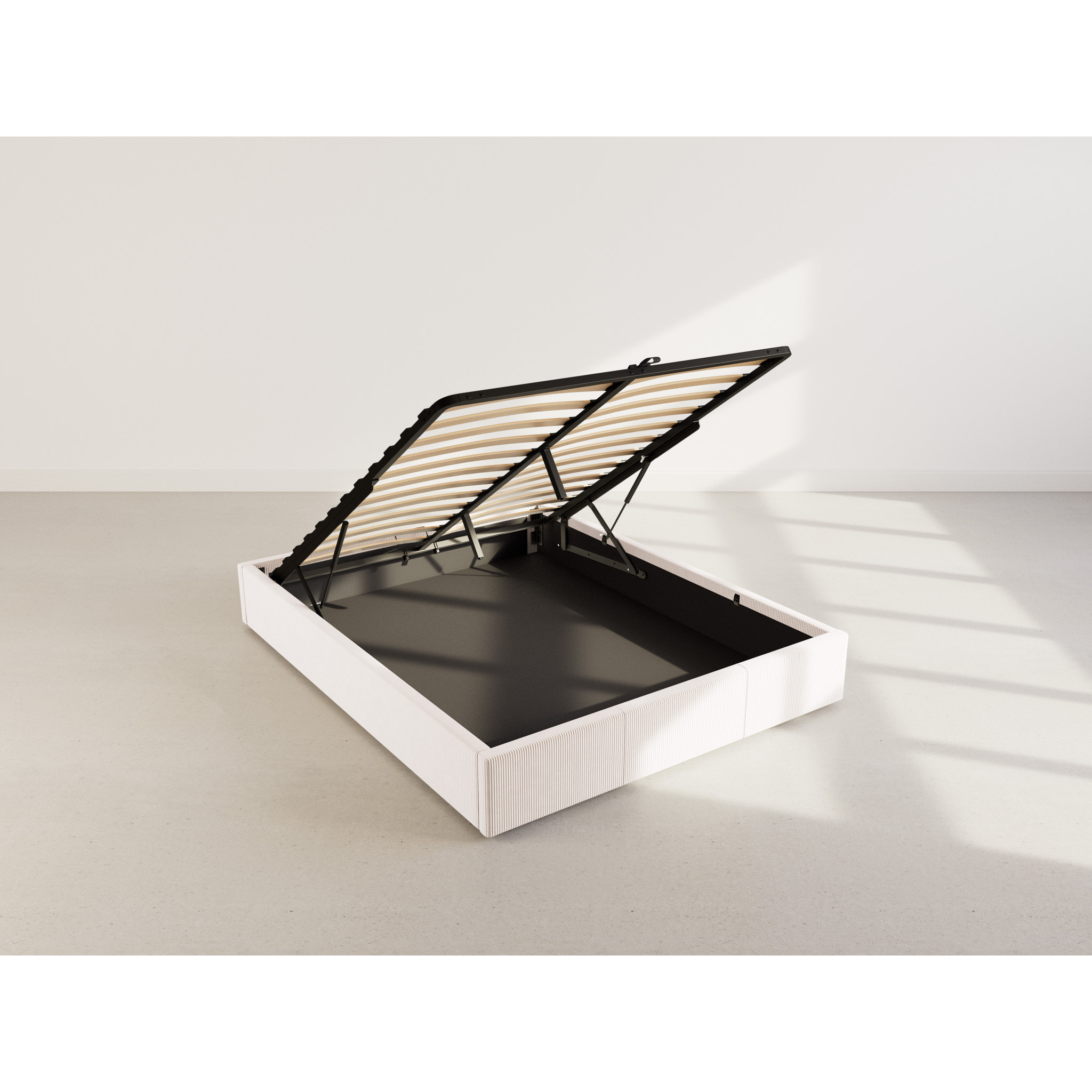 Isa - lit coffre - 160x200 cm - en velours côtelé - Beige