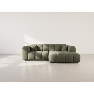 Mini Ray - Canapé d'angle droit 4 places en tissu texturé - Vert Kaki