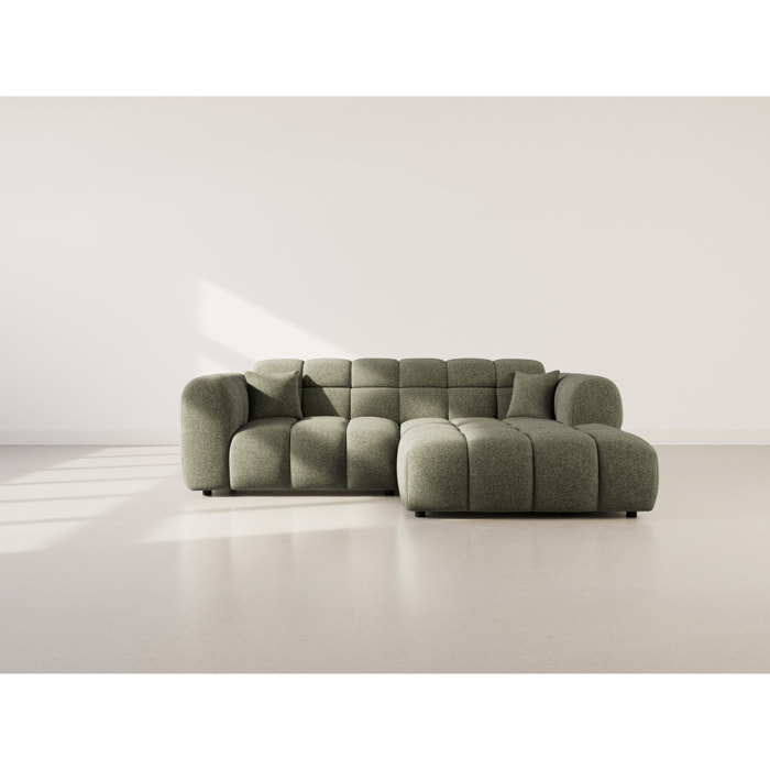 Mini Ray - Canapé d'angle droit 4 places en tissu texturé - Vert Kaki