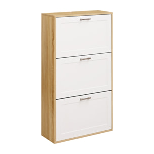 Scarpiera bianco e rovere bugnata con 3 ribalte con maniglie - Liner