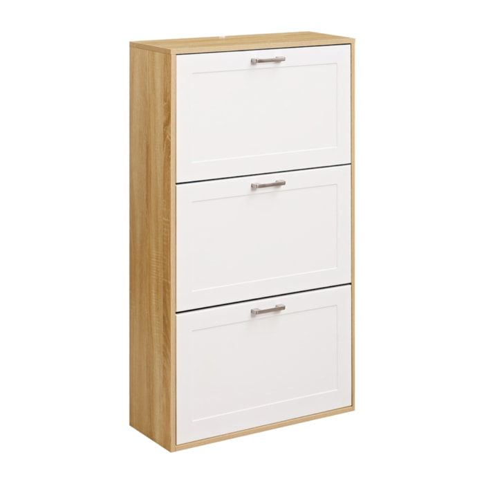 Scarpiera bianco e rovere bugnata con 3 ribalte con maniglie - Liner