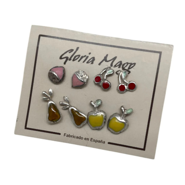 Pack Pendientes frutas. Combo1. Plata 10µ y laca colores