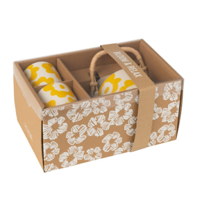 J-Line théière Fleur - céramique - jaune - coffret 3 pcs