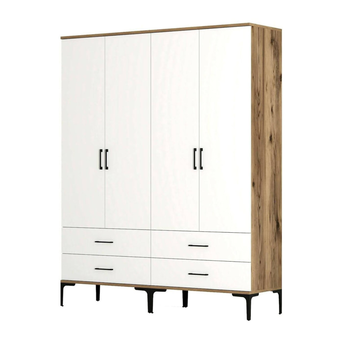 Guardaroba grande Katrin, Mobile camera da letto, Cabina armadio portabiti, Armadio appendiabiti, 160x201h48 cm, Noce e Bianco