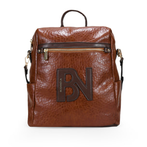 Mochila bolso marrón con cremallera y logo