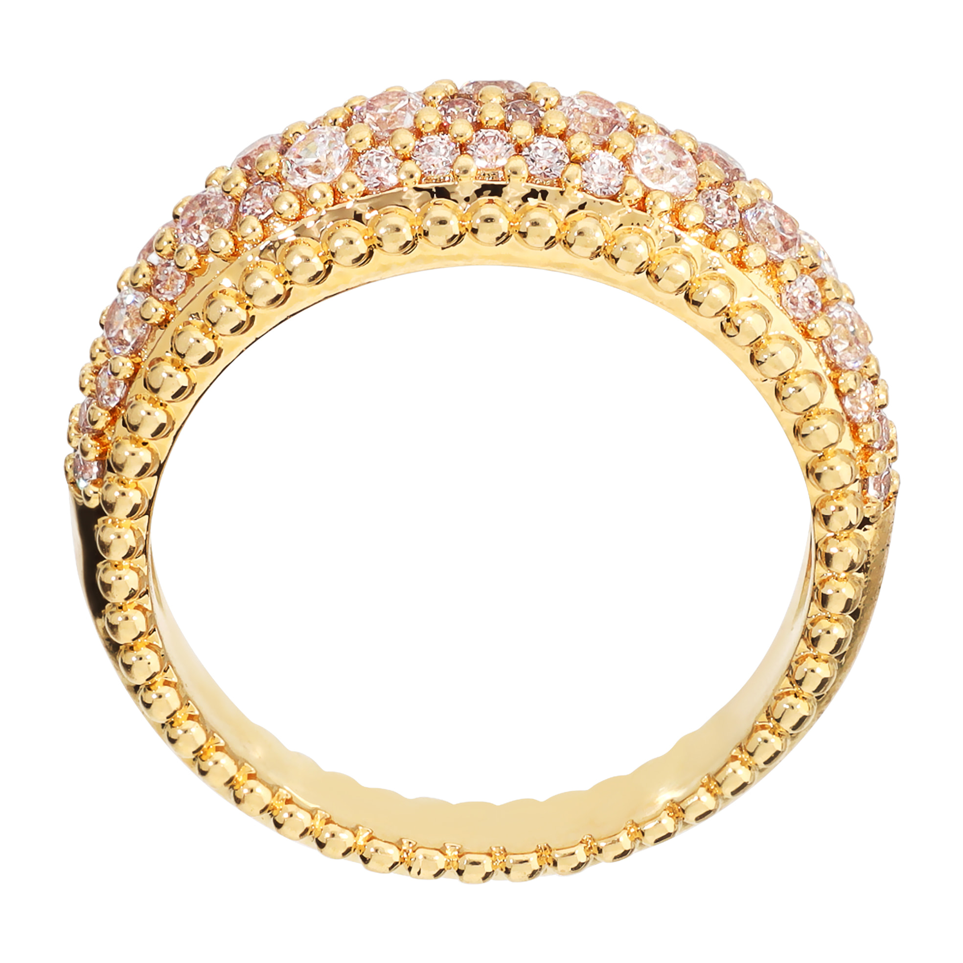 Anello Fedina placcato Oro Giallo 18Kt con Pavé di Cubic Zirconia e Bordi Lavorati