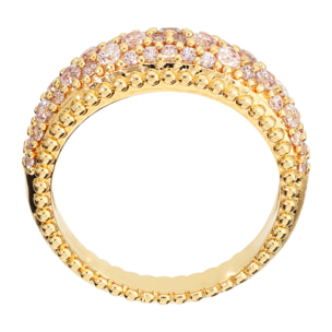 Anello Fedina placcato Oro Giallo 18Kt con Pavé di Cubic Zirconia e Bordi Lavorati