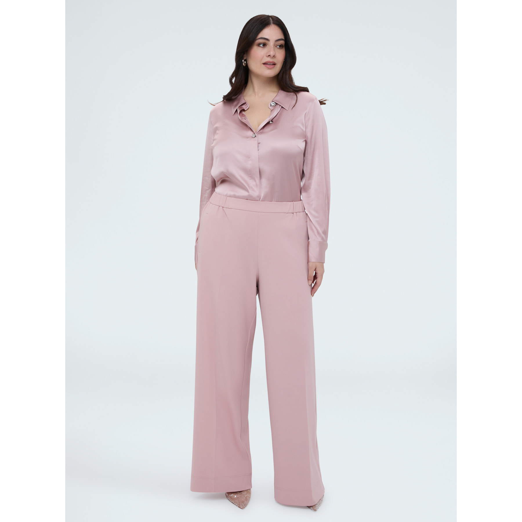 Fiorella Rubino - Camicia in raso con bottoni gioiello - Rosa