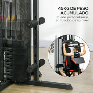 Máquina de Multiestación Ajustable Multiestación de Musculación con Placas de Peso de 45 kg Carga Max. 110 kg para Entrenamiento Fitness en Hogar Gimnasio 225x175x200 cm Negro