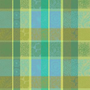 Nappe pur coton enduit motif jacquard vert Mille petales chlorophylle