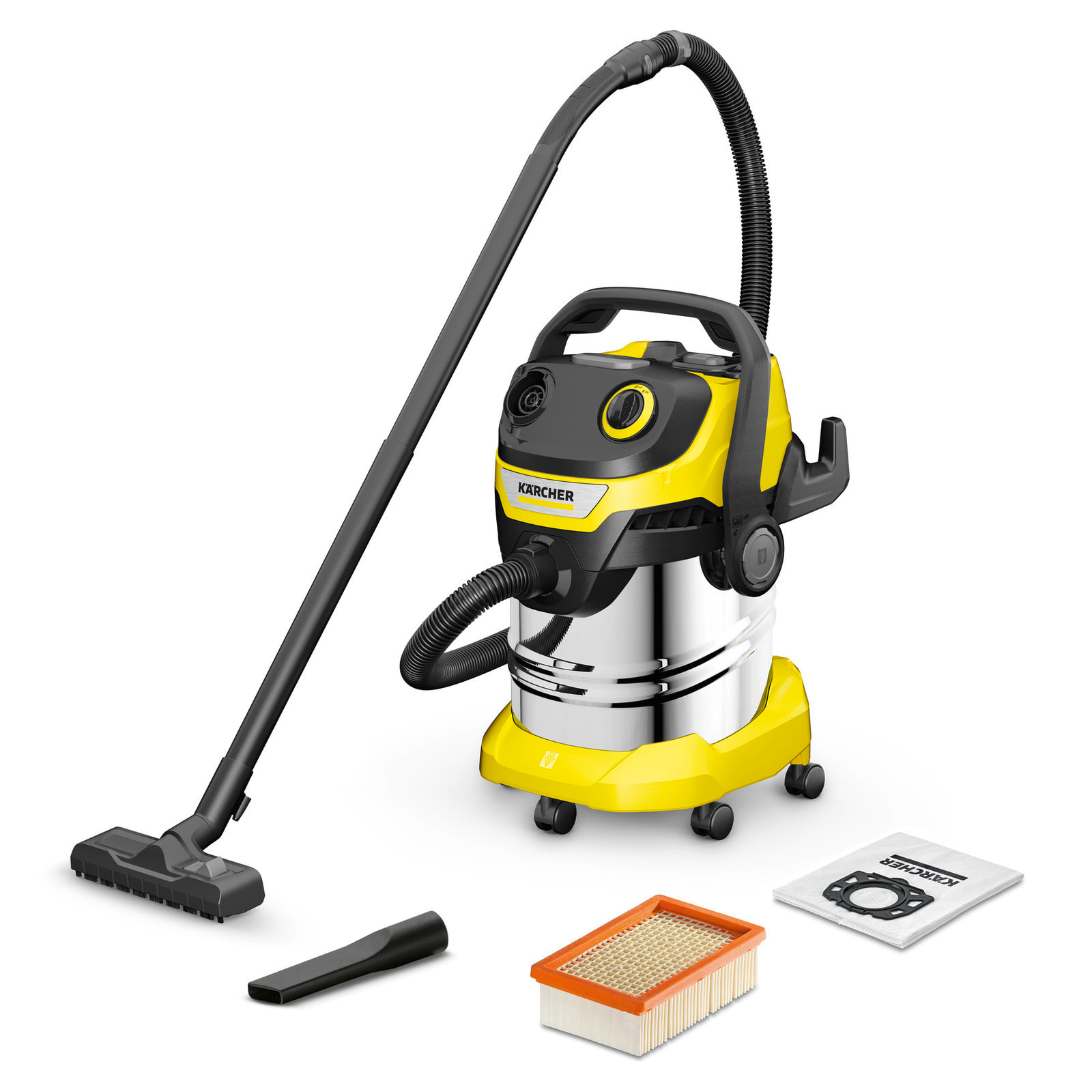 Aspirateur eau et poussière Karcher WD 5 S V-25/5/22 - Puissance 1100W- Cuve inox 25L- Flexible 5m- Nettoyage du filtre