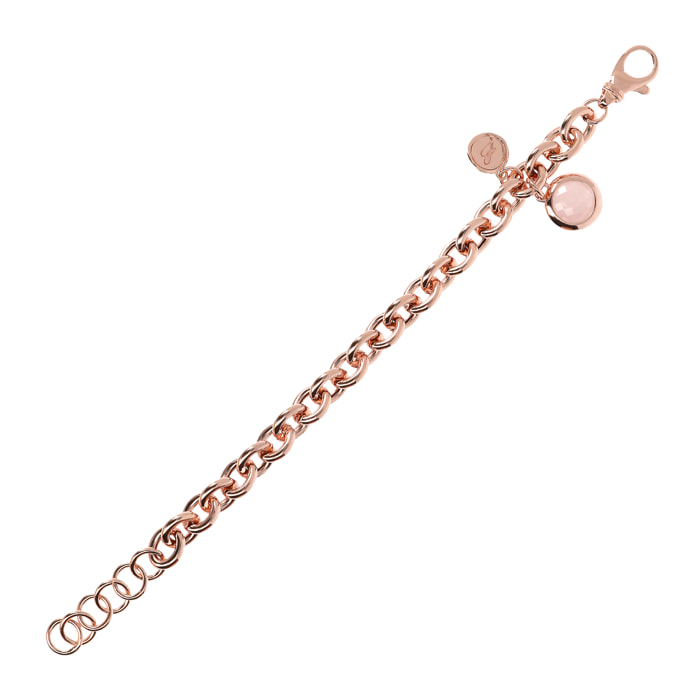 Bracciale Catena Rolo con Ciondolo in Pietra Naturale Tonda Quarzo Rosa