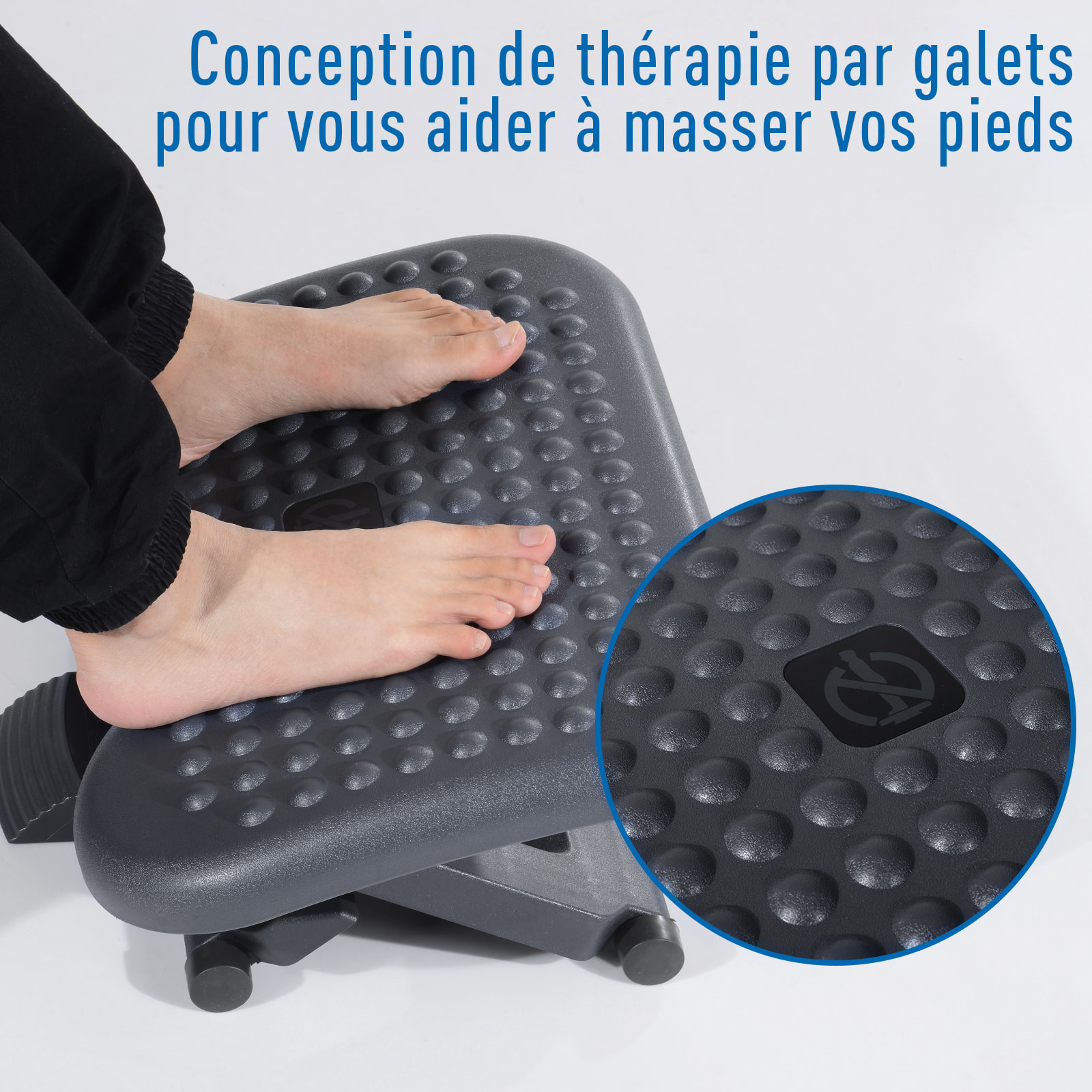 Repose-pieds bureau ergonomique hauteur et inclinaison réglables 46L x 35l cm gris noir