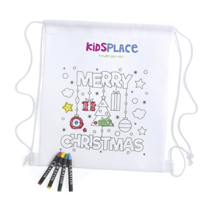 KERTRAN Zaino natalizio per bambini Design Merry Christmas, da colorare con i pastelli. Include 4 cere.