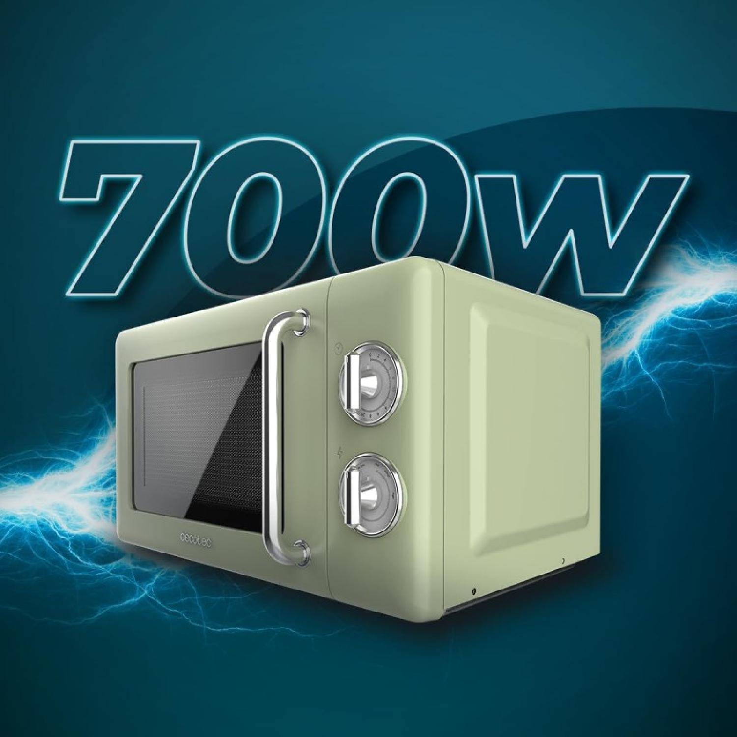 Cecotec Micro-Ondes Mécanique Proclean 3010 Retro Vert. 20 L, 700 W en 6 niveaux