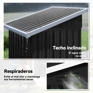 Caseta de Jardín Exterior 0,74 m², 107,5x91x185 cm, Cobertizo de Jardín Exterior Metálico con Techo Inclinado, Puerta con Cerradura y Ventilaciones para Almacenamiento de Herramientas, Gris