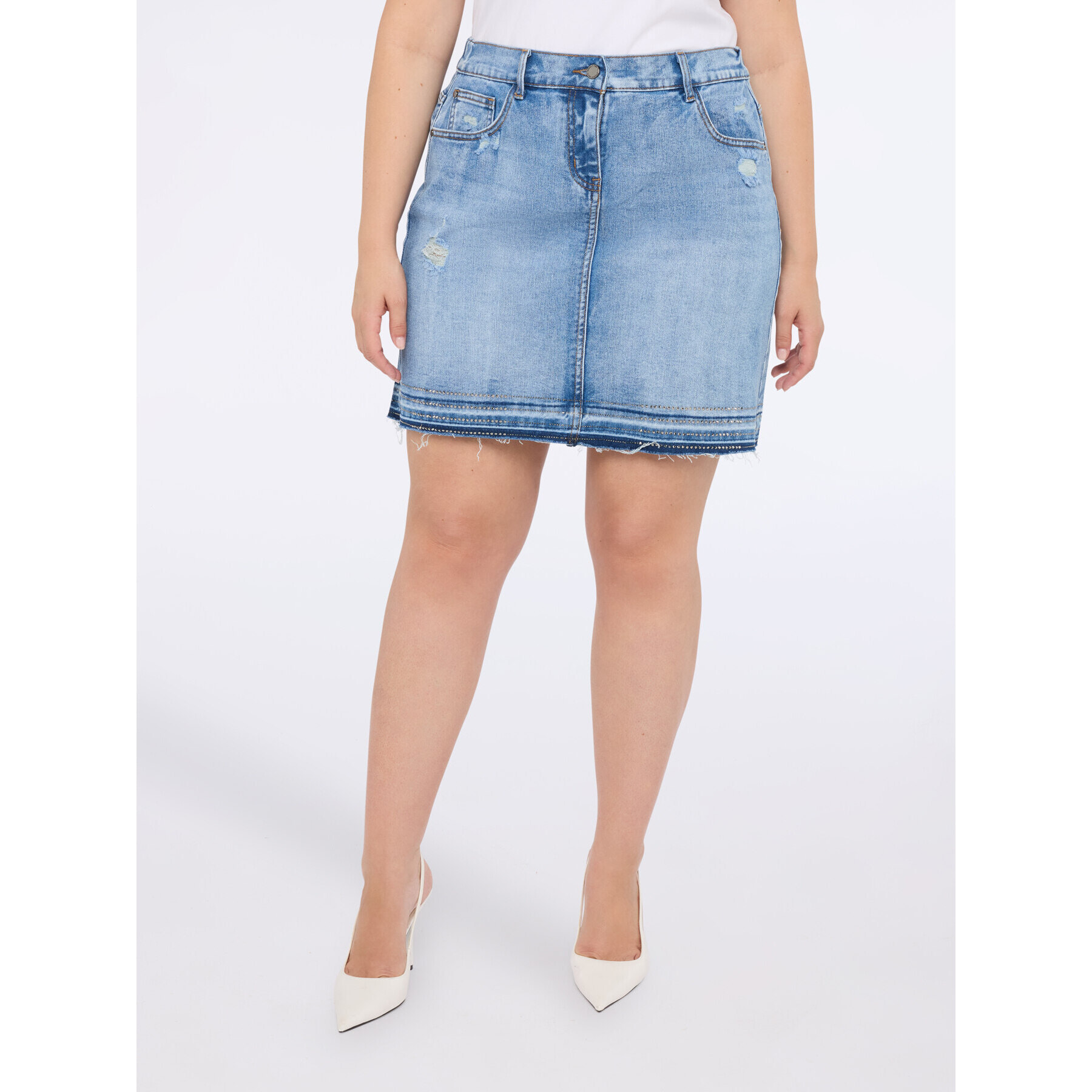 Fiorella Rubino - Minigonna in denim effetto used - Azzurro